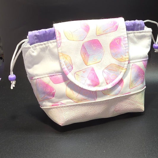 White Dice - Small Cinch Pouch w/ Magnet Closure